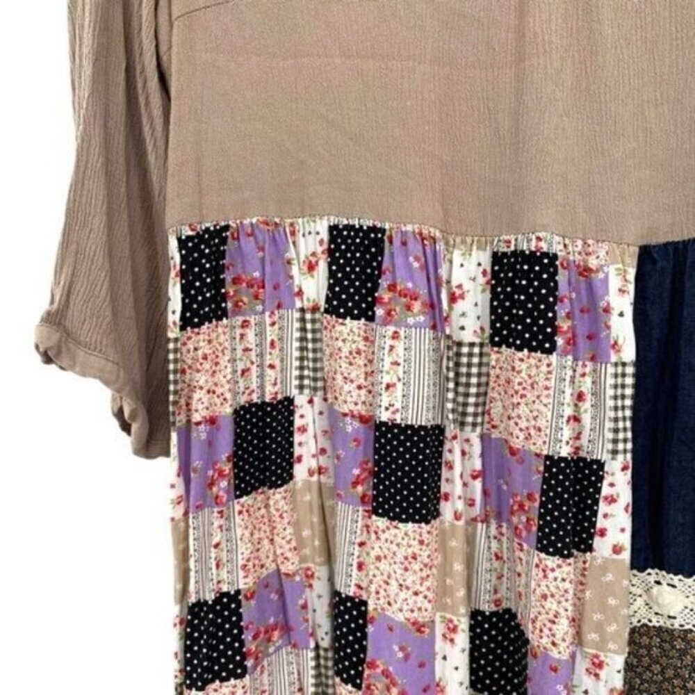 Umgee Patchwork Boho Cottagecore Tunic Dress - Picture 2 of 12